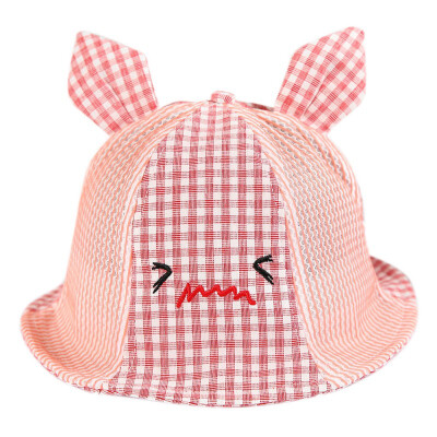 

Summer Kids Mesh Cap Baby Boys Girls Plaid Printed Small Expression Mesh Hats with Ear Design Mesh Caps Sun Headwear