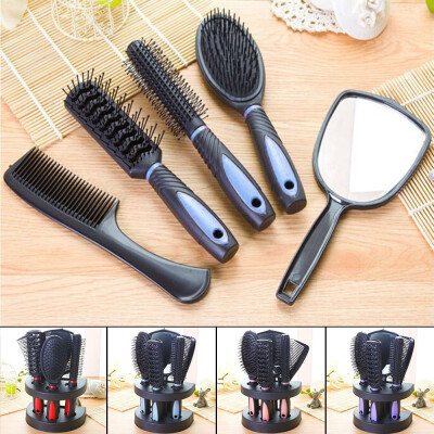 

5pcsset Women Ladies Hair Brush Massage Comb Sets With Mirror & Stand Holder Professional Salon Products Brush