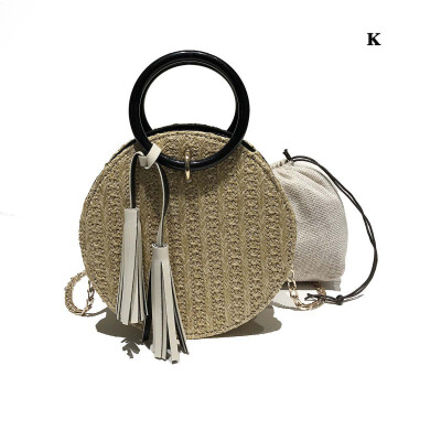 

Women Fashion Bag High Quality Casual Personality Tassel Bag Round Shape Exquisite Straw Handbag