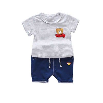 

Hot Children Cartoon Bear Striped Short-SleevedShorts Pants Suit Summer For 0-5 Years Old