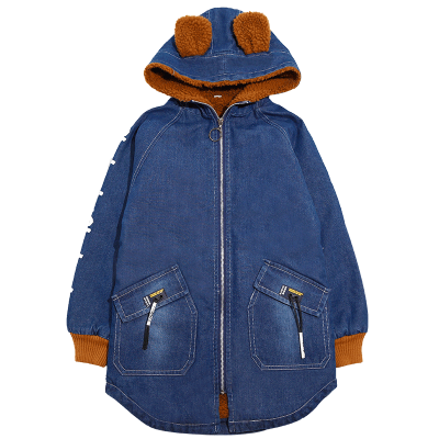 

Unisex Winter Girls&Boys Bear Ears Hooded Trench Denim Coats outwear Warm Tops Clothing