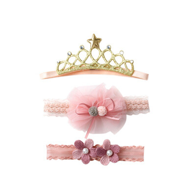 

3pcsSet Children Hair Accessories Childrens Elastic Hairband Headwear New Fashion Girl Bow Crown Lace Headbands 0-4Y