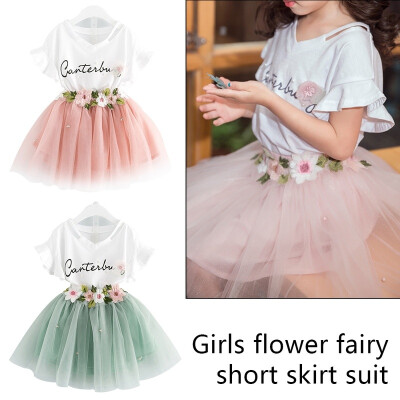 

Two-Pieces Kids Clothes for Girls Flower Fairy Short Skirt Sets Toddler Summer Top Skirt Sets