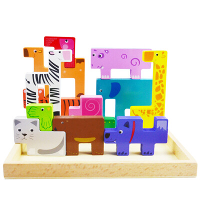 

Wooden Jigsaw Puzzle Tangram Board Cartoon Animal Tetris Sliding Blocks Game Early Educational Develoment Toys Gifts for KidsBoy G