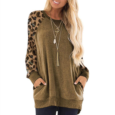 

Tailored Women Leopard Patchwork Long Sleeve Sweatshirt Pullover Shirts Top Blouse