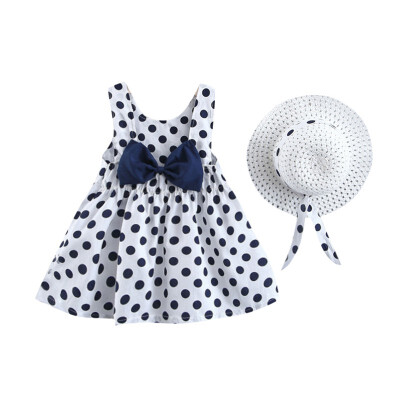 

Summer Girls Dress Polka Dot Print Bow Princess Cute Sweet Sleeveless Cotton Dress With Hat