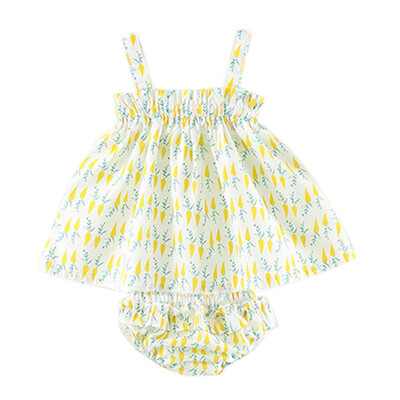 

2PcsSet Summer Baby Girls Casual Sleeveless Cotton Tops Floral Dress With Shorts Briefs Outfits Set