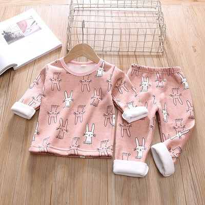 

Baby Set 0-4T New Autumn Baby Kids Girls Boys Thicken Long Sleeve Cartoon Print BlousePants Pajamas Sleepwear Set