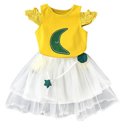 

Children Girls Summer Cartoon Print Short Sleeve T-Skirt Princess Mesh Tutu Dress Two-Piece Set 1-7Y Lovely Toddler Girl Clothes