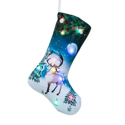 

Christmas Stocking Gift Holders LED Light Up Fireplace Hanging Ornament Holiday Party Christmas Decor Supplies New Year Gifts