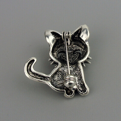 

Cute Little Cat Brooches Pin Up Jewelry For Women Suit Hats Clips Antique Silver Corsages