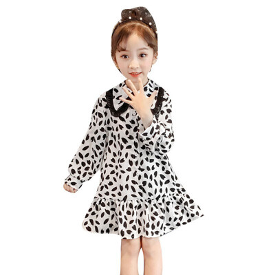 

2-7T Children Spring Summer Girls Cotton Doll Collar Cute Cartoon Print A-line Long Sleeve Sweet Princess Dress