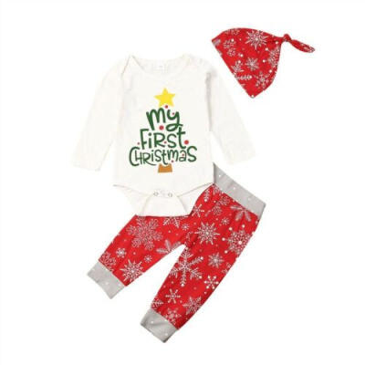 

US Christmas Newborn Girl Baby Boy Romper Bodysuit Pants Trousers Clothes Outfit