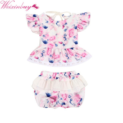 

Backless Floral Pullover Dress Bow Briefs 2Pcs Set Clothing 2pcs Summer Sunsuit Outfit Girl New Baby Girls Clothes Sets