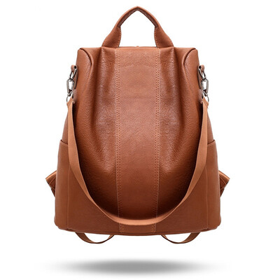 

Casual PU Leather Backpack Women Patchwork Anti-Theft Waterproof Backpacks Shoulder Bag