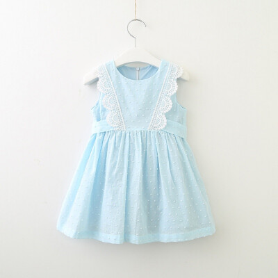 

Summer Princess Dress Baby Girls Floral Dress Crew Neck Sleeveless Lace Bow Cotton Infant Clothes Children Dresses for 3Y-7Y