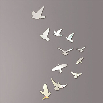 

Hot Acrylic Birds Mirror Effect Mural Wall Sticker Removable Modern Room DIY Decoration