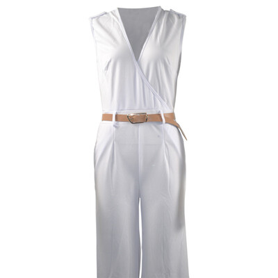 

new high waist v collar sleeveless jumpsuits trouser cotton bodysuit casual playsuits bandage belt Jumpsuit female body feminino
