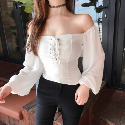 

Autumn Fashion New Blouses Korean Sexy Tube Top Strapless Slim Slimming Chiffon Shirt Female White Shirts