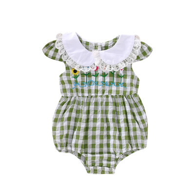 

Summer Infant Baby Girls Flare Sleeve Rompers Kids Floral Print Plaid Bodysuit Jumpsuit Newborn Clothes