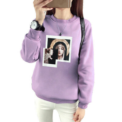 

2018 Autumn Fashion Print Loose O-neck Long Sleeve Pullovers Women Hoodies Thickening Plus Velvet Wild Autumn Sweatshirts Female
