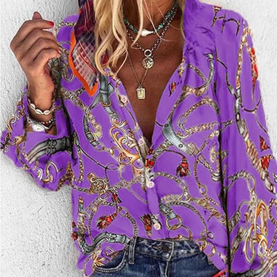 

Autumn Fashion Women Blouse Sexy Long Sleeve Boho Street Style Printed Blouse Loose Shirt Top