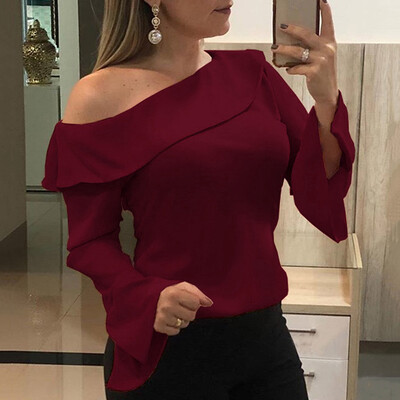 

Tailored Women Casual Long Sleeve Chiffon Off Shoulder Shirt Tops Blouse