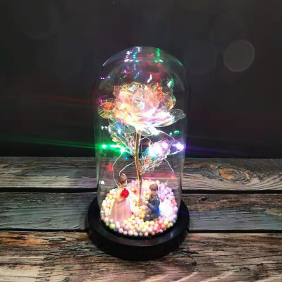 

Valentines Gifts LED Rose Flashing Lamps Party Decoration Christmas Gifts Artificial Red Rose In A Glass Dome On A Wooden Base