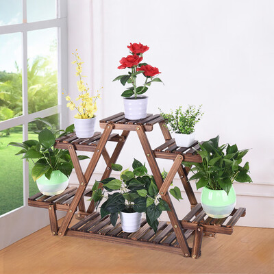 

Gobestart Wood Plant Stand Triangular Plant Shelf 6 Pots Flower Stand Storage Rack