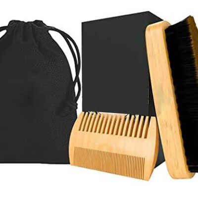 

4pcs Wood Beard Comb Set Men Double-side Teethed Comb Bristle Brush Personal Care Accessory Tools