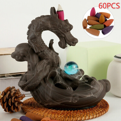 

Backflow Censer Smoking Flow Ceramic Incense Holder Decoration with 5060PCS Backflow Incense for Home Office