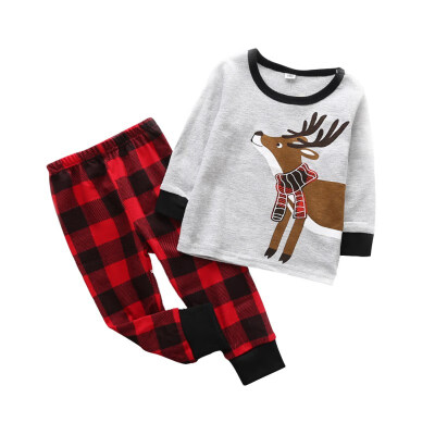 

2018 Baby Clothes Set Autumn Baby Long Sleeve Plaid Clothes Boy&Girl Deer Child Cotton Christmas Home Service Clothes Set