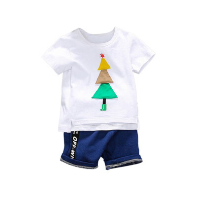 

Causal Boy Clothes Set Short Sleeve Tree Print Tops Blouse T-shirtDenim Shorts Casual Outfits Sets