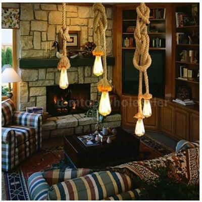 

50CM Vintage Style Single Heads Rope Pendant Lights Loft Lamp Restaurant Bedroom Diningroom Rope Light Size 50cm