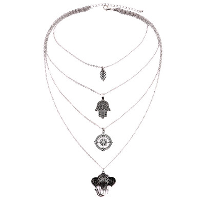 

Elephant Boho Luxury Disc Retro Newest Sun Products Multilayer Leaf Punk Gift Fishtail Palm Alloy Necklace Jewelry Twelve
