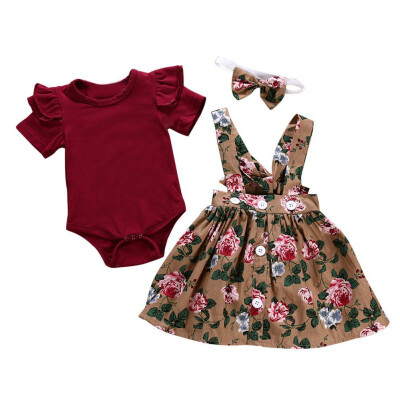 

Autumn Baby Clothes Sets Newborn Girl 3PCS Clothing Set Romper Floral Print Skirt Headband Baby Girl Clothes