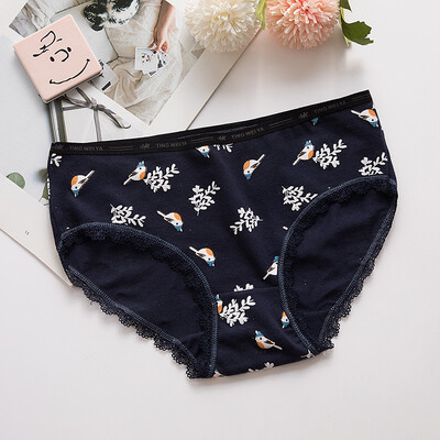 

Womens cute cotton print underwear Girl cotton mid-rise waist Japanese literary breathable hip briefs Girls comfortable briefs