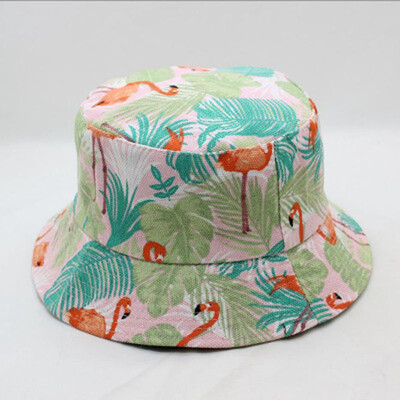 

Flamingo Print Bucket Hat Women Double Wear Cotton Cap Sun Hats Autumn Men Fishing Hat