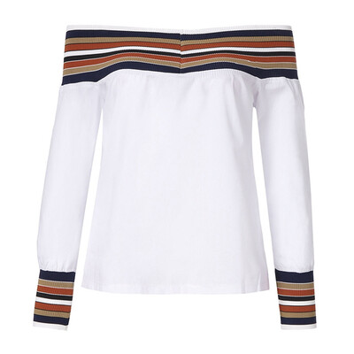 

Long Sleeve Top Casual Print Womens Off Shoulder Sexy Ruffled Word Collar Tie Color with Long Sleeve Summer Casual Shirt