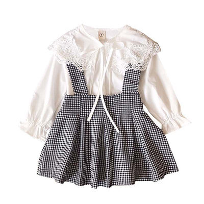 

Baby Girl Clothes Set Long Sleeve Princess Blouse WhitePlaid Skirt 2PCS Kids Girl Clothing Set Autumn