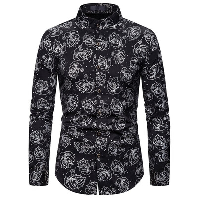 

Tailored Mens Casual Turn-down Collar Long Sleeve Shirt Gentleman Printing Wedding Tops