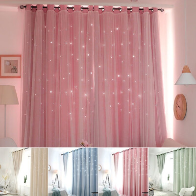 

12PCS Full Blackout Curtain Double-decker Nordic Style Bedroom Living Room Curtain Hollow Star Net Princess Wind Curtain