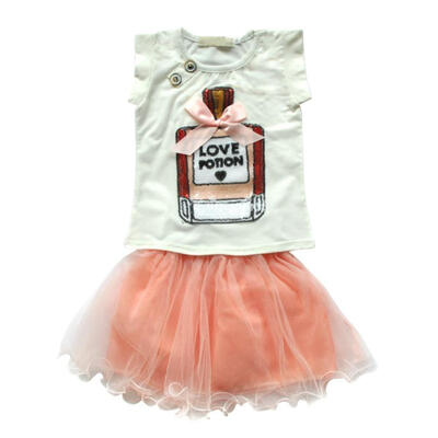 

Fashion Summer Kids Clothes Sets Baby Girls Shortsleeve Shirt Tops Tee Lace Tutu Skirts 2 Pcs Sets Clothing 2-7T