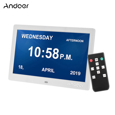 

Andoer 10 Inch 1024600 IPS Digital Clock Alarm Clock Calendar & Photo Frame with 24G Ultra-sensitive Remote Control Large Subtit