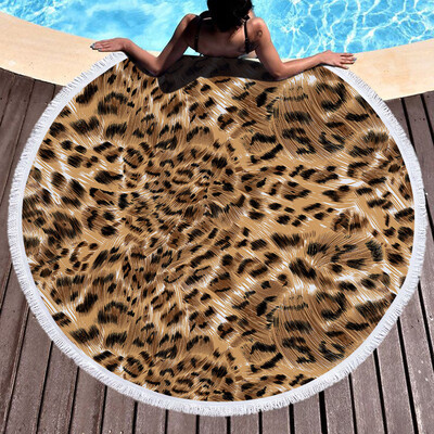 

Gobestart 1 PC Round Beach Pool Home Shower Towel Blanket Table Cloth Yoga Mat Leopard