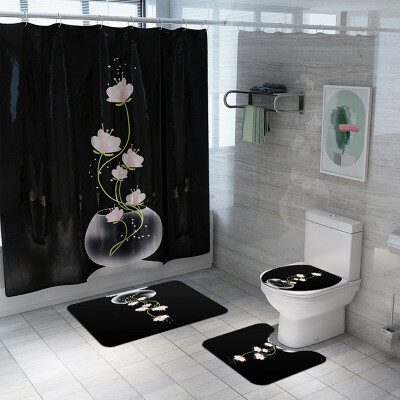 

Shower Curtain Bathroom Carpet Antislip Pedestal Rug Lid Toilet Cover Bath Mat