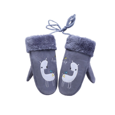 

Children Lovely Cartoon Bear Suede Leather Mittens BoysGirls Winter Plus Plush Thick Warm Print Sheep Sports Play Glove