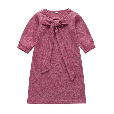

Spring Autumn New Infant Baby Kids Girls Cotton Long Sleeve Dress Casual Fashion Solid Color Bowknot Comfortable Princess Dress