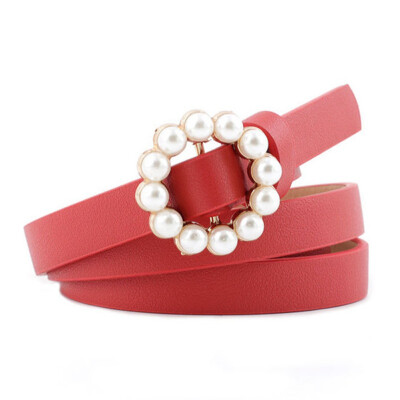 

New Fashion Belts For Women Casual Sweet Long Round Pearl Buckle Decorative Thin Women Belt Cinturones Para Mujer