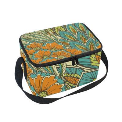 

ALAZA Insulated Lunch Box Retro Plant Lunch Bag for Men Women Portable Tote Bag Cooler Bag